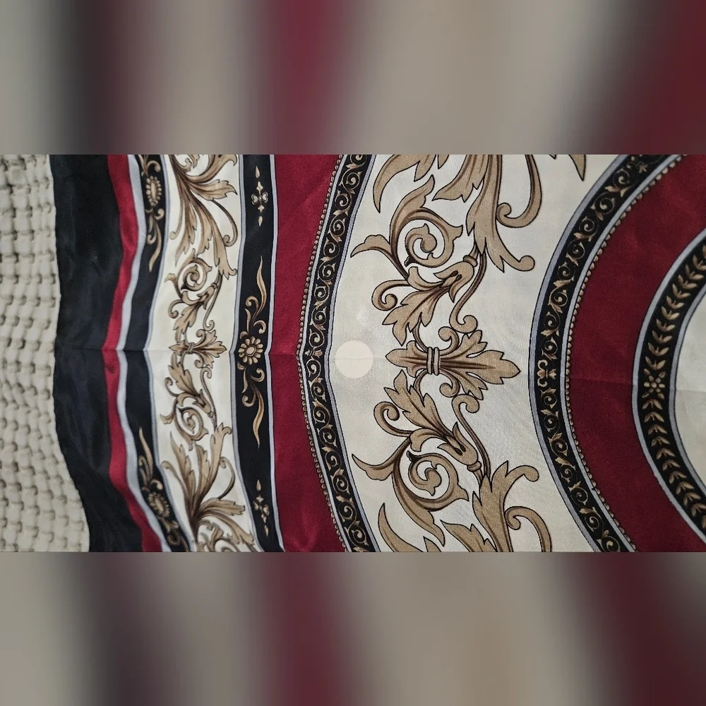 Vintage 1980s Silk Heraldic Shield Versace Style Large Sqaure Scarf. Red/Black. - Picture 9 of 11